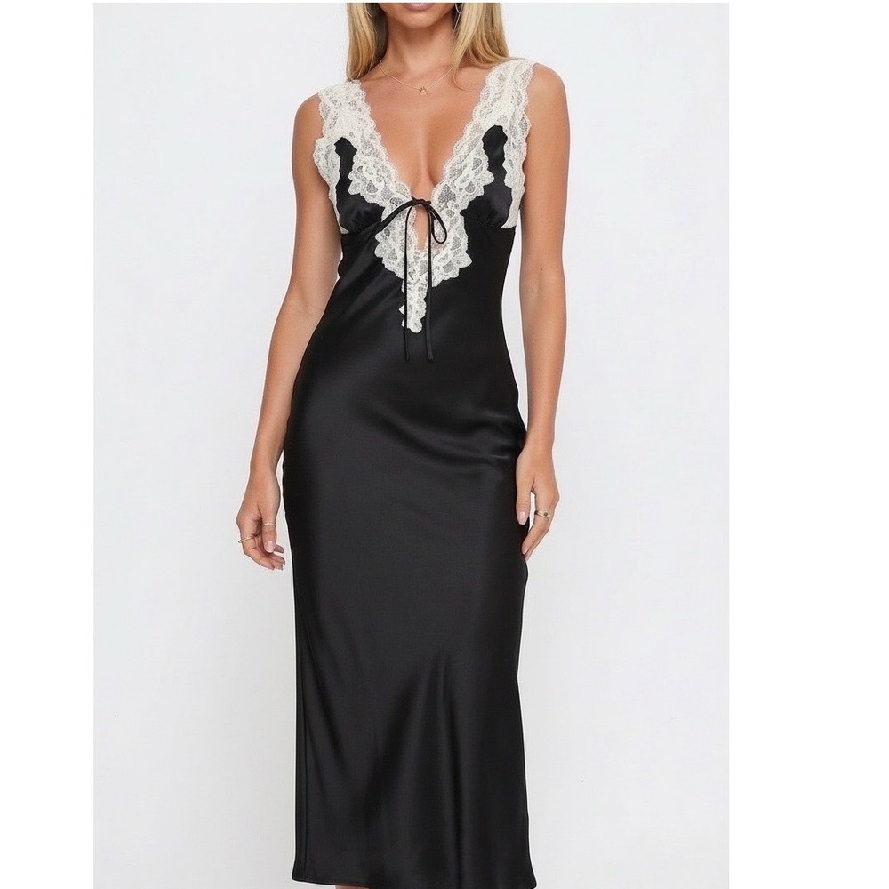 Princess Polly Nourish Maxi Dress Black Lace Trim V-Neck Slip Dress Size 4